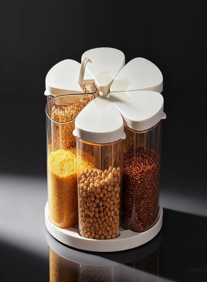 موزع أرز LivLab Mker سعة 5-10 أرطال - موزع حبوب دوار يُوضع على سطح المطبخ - حاويات تخزين طعام صغيرة بأغطية، مصنوعة من مادة PET خالية من مادة BPA، تحتوي على 6 أقسام، مناسبة للشوفان ورقائق الذرة والدقيق - Image 1